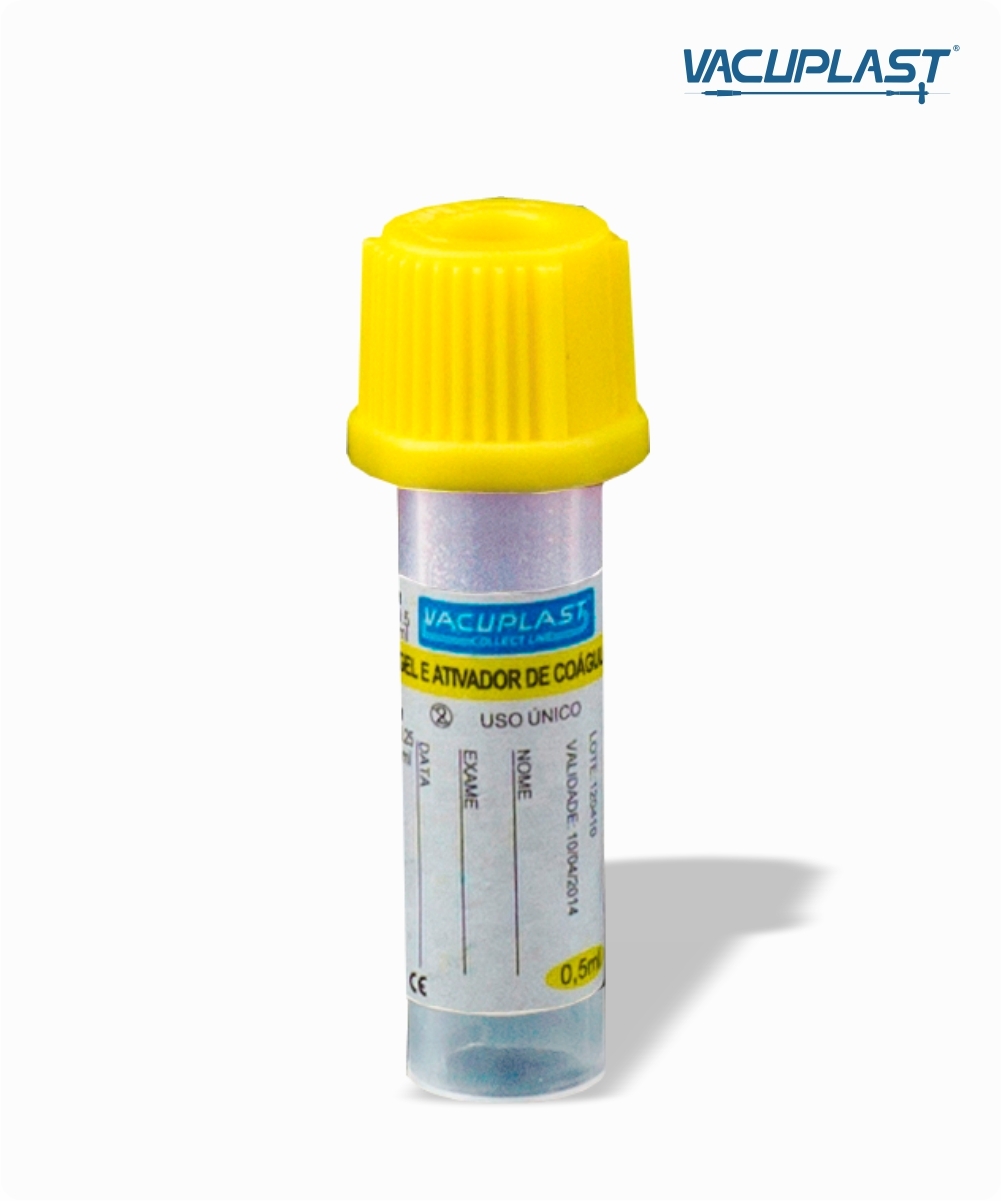 Microtubo para coleta de sangue (seringa) com gel e ativador de coágulo 500µl